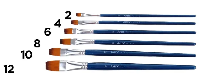 Set 6 Pinceles Planos Acuarela Nº2, 4, 6, 8 y 10 Artix