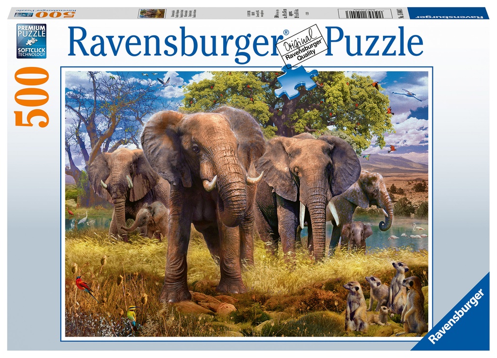 Puzzle 500 piezas -Familia de Elefantes- Ravensburger
