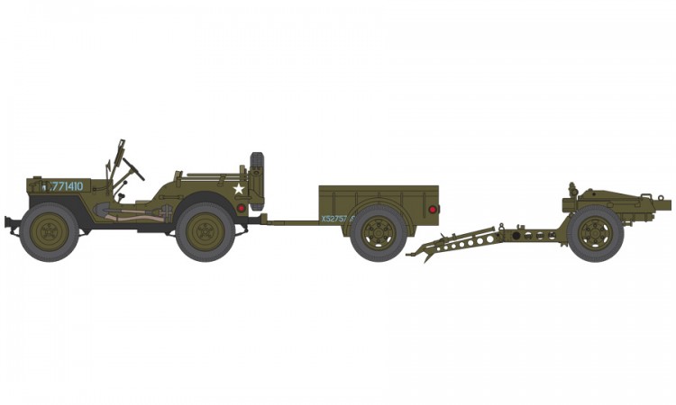  Set Vehículo Militar 1/72 -Willys Jepp + 6PDR Gun- Airfix
