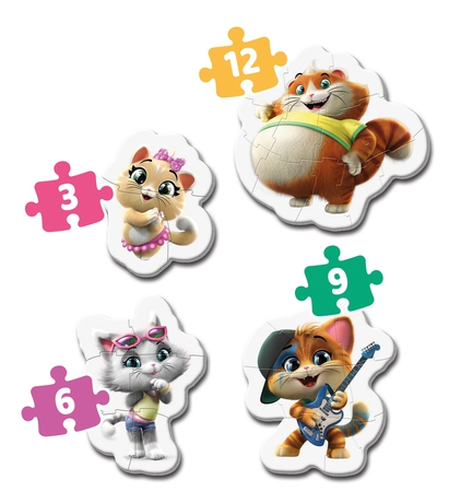 Puzzles Progresivos 3+6+9+12 piezas -44 Gatos- Clementoni