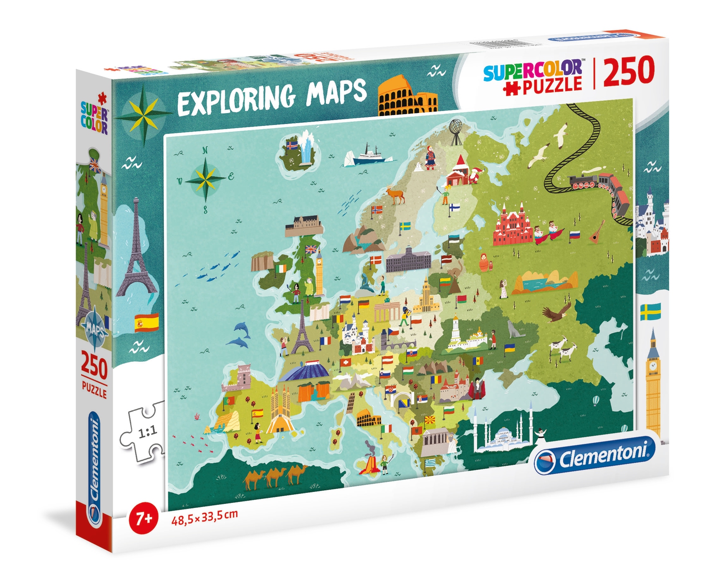 Puzzle 250 piezas -Mapa Europa: Lugares- Clementoni