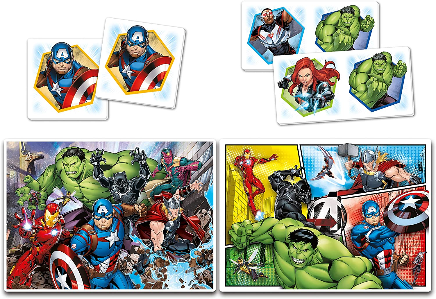 Set Puzzles 2 x 30 piezas + Memo + Dominó 60 piezas -The Avengers- Clementoni