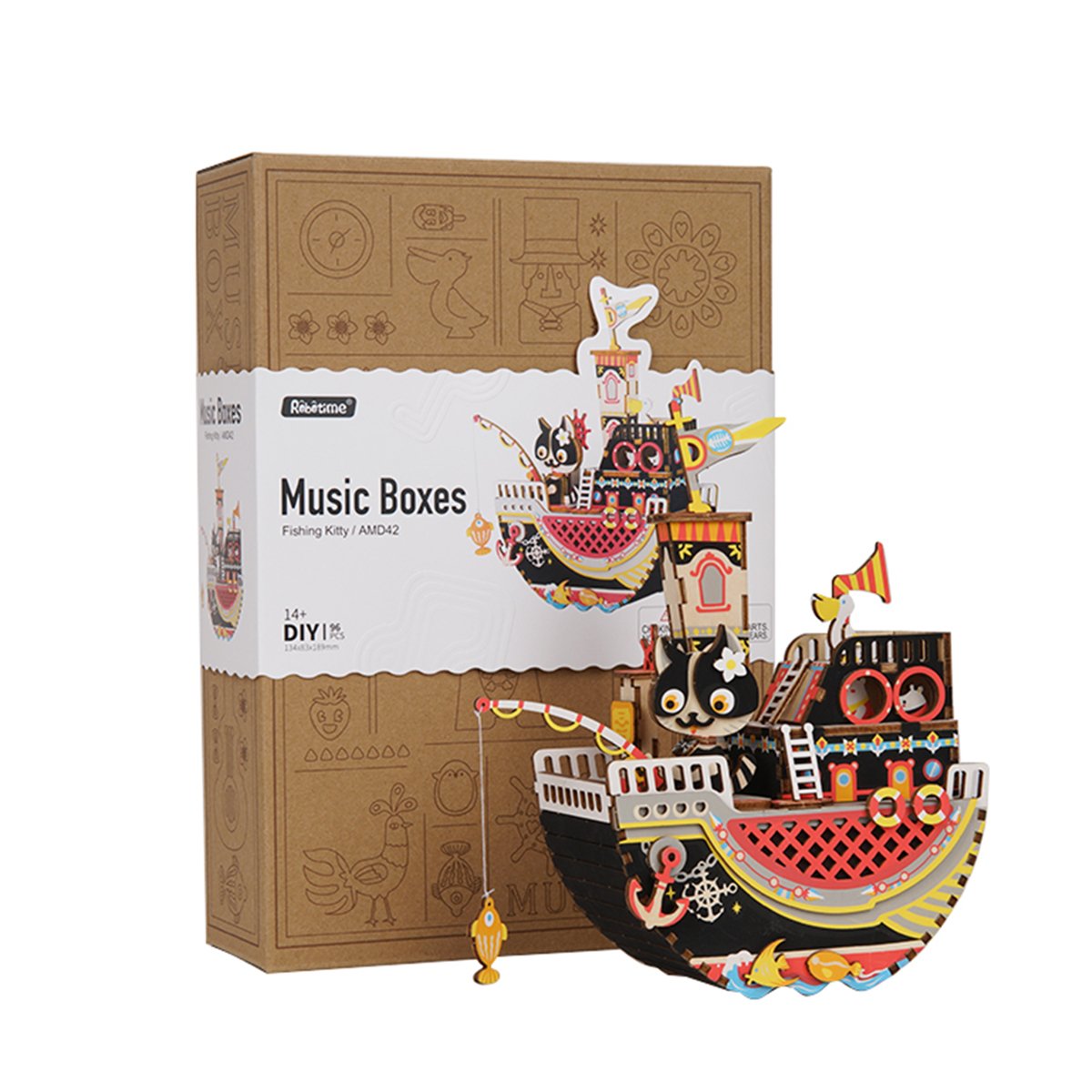 Kit Caja Musical -Gatito de Pesca- Robotime