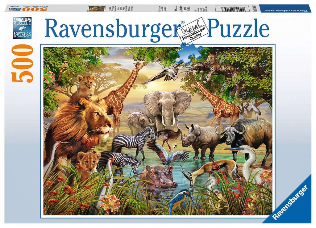 Puzzle 500 piezas -Grandes Animales en Torno al Estanque- Ravensburger