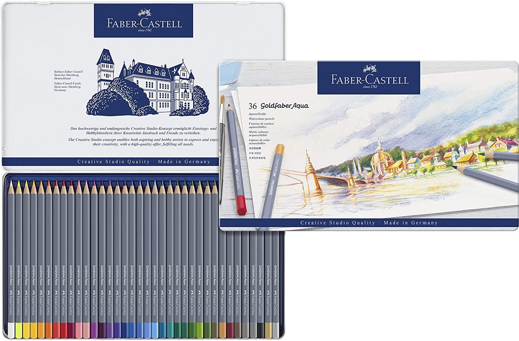 Estuche Metal Lápiz Acuarelable Goldfaber Aqua 36 pzs. Creative Studio Faber-Castell