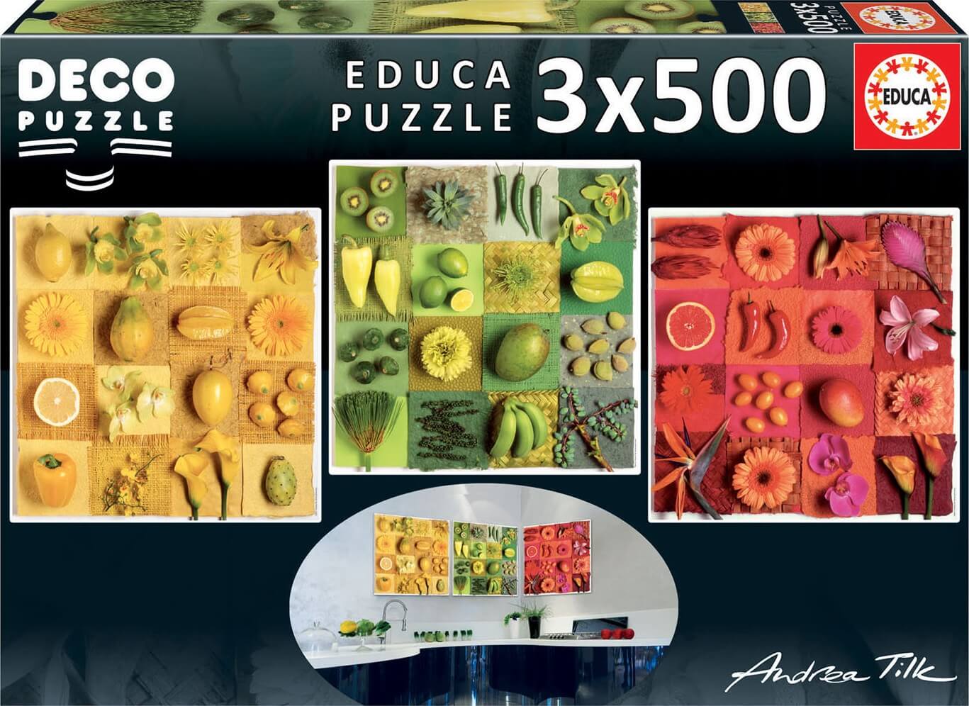 Puzzle 3 x 500 piezas -Exotic Fruits &amp; Flowers- Educa