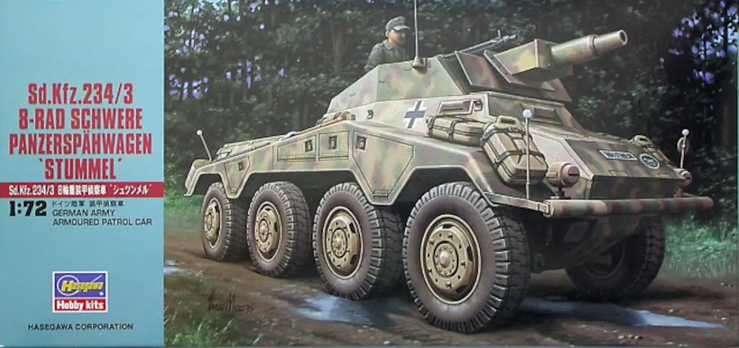 Carro 1:72 -Sd.Kfz. 234/3 8‐RAD Schwere Panzerspähwagen "Stummel"- Hasegawa