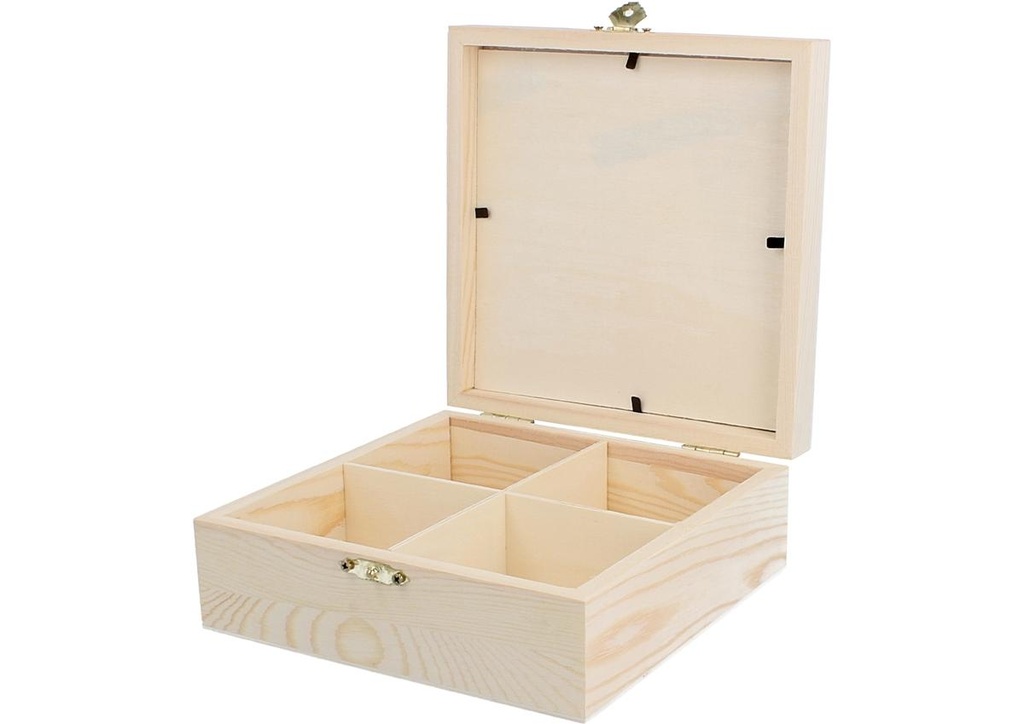 Caja Madera -Infusiones- 16 x 16 x 6 cm. con Vidrio y Separadores