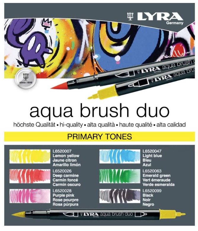 Estuche 6 Rotuladores -Tonos Primarios Aqua Brush Duo- Doble Punta Lyra