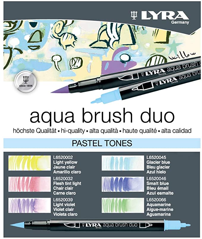 Set 6 rotuladores Lyra Aqua Brush Duo, marcadores solubles en agua de doble  punta, alta calidad, tonos pastel