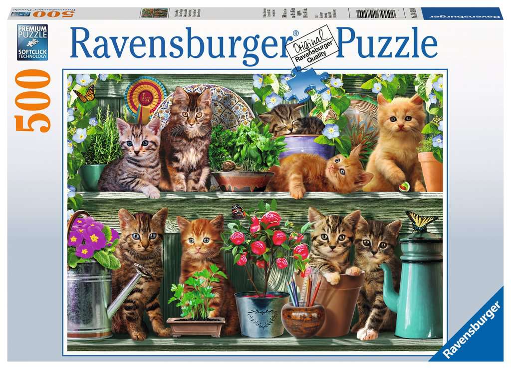 Puzzle 500 piezas -Gatos en la Estantería- Ravensburger