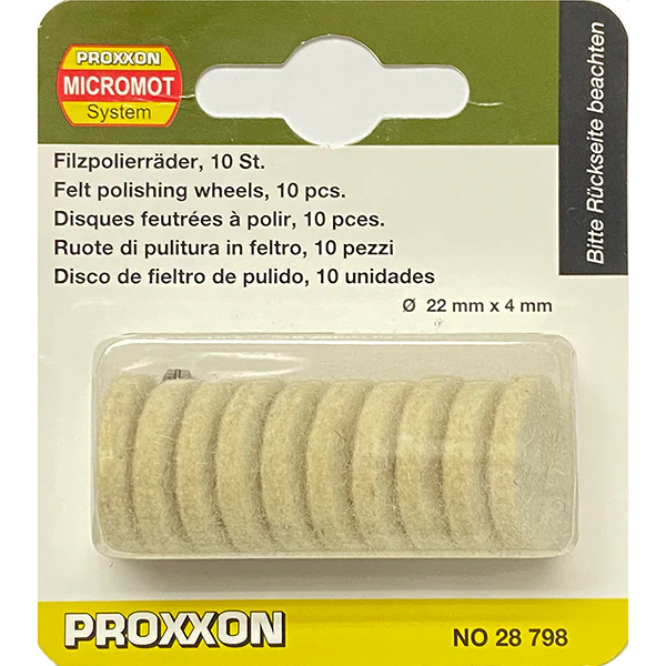 Discos Pulir Fieltro 22 mm. (10 pzs.) + Eje Proxxon