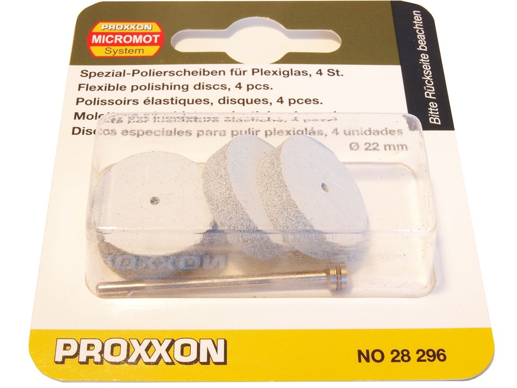 Pulidores Silicona Elásticos Disco 22 x 6 mm. (4 pzs.) + Eje Proxxon