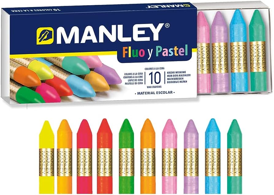Estuche Ceras 10 Colores (Flúor + Pastel) Manley