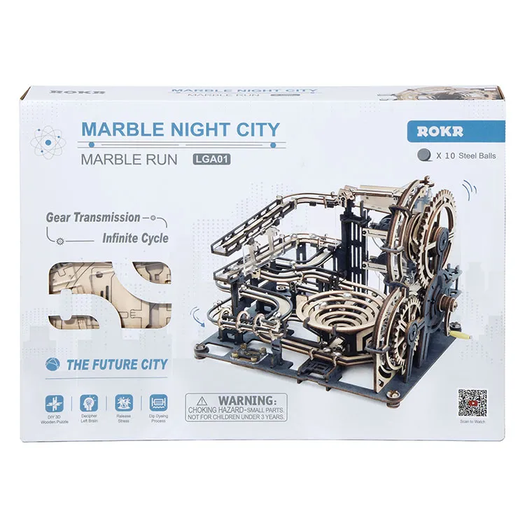 Kit Circuito Bolas Madera -Montaña Rusa Brillo en la Oscuridad- Rokr Robotime