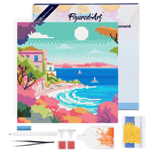 Pintar con Diamantes -Riviera Francesa Coloreada- Bastidor 25 x 25 cm. Figured´Art