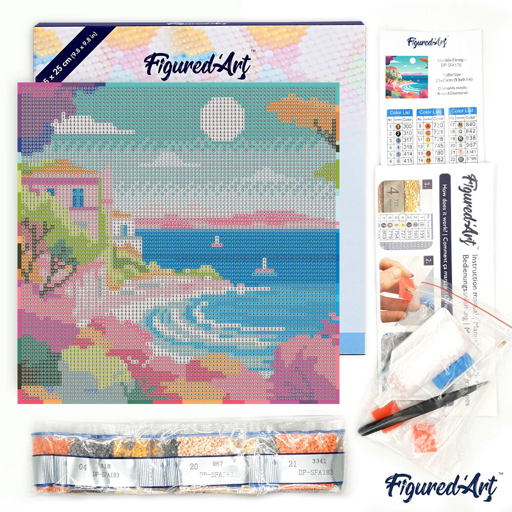 Pintar con Diamantes -Riviera Francesa Coloreada- Bastidor 25 x 25 cm. Figured´Art