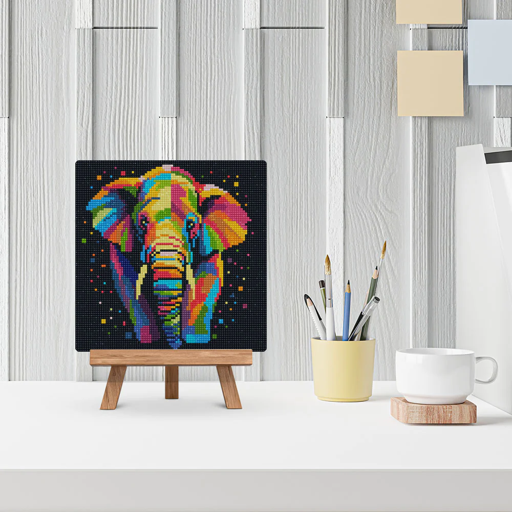 Pintar con Diamantes -Elefante Pop Art- Bastidor 25 x 25 cm. Figured´Art