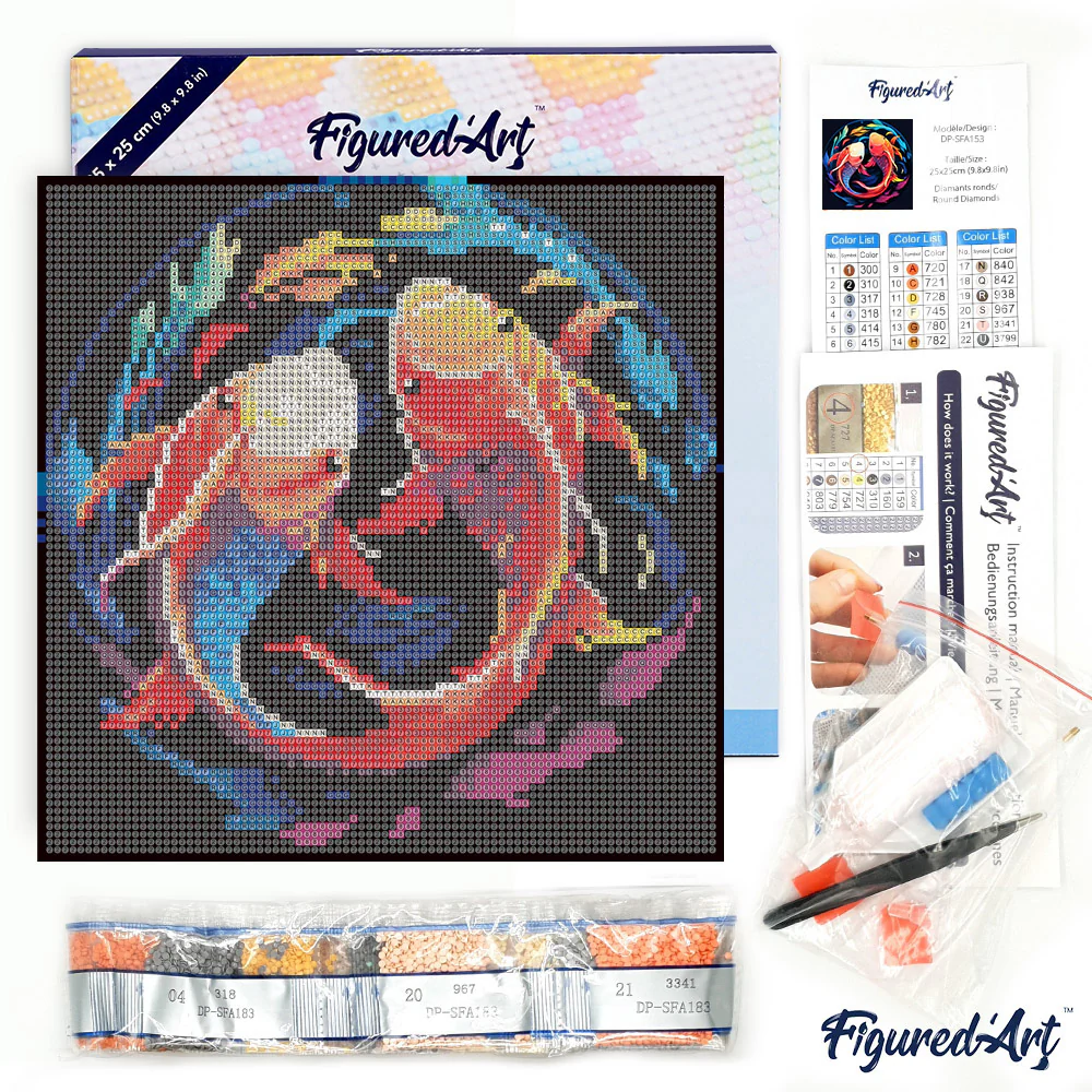 Pintar con Diamantes -Carpas Koi Coloridas- Bastidor 25 x 25 cm. Figured´Art