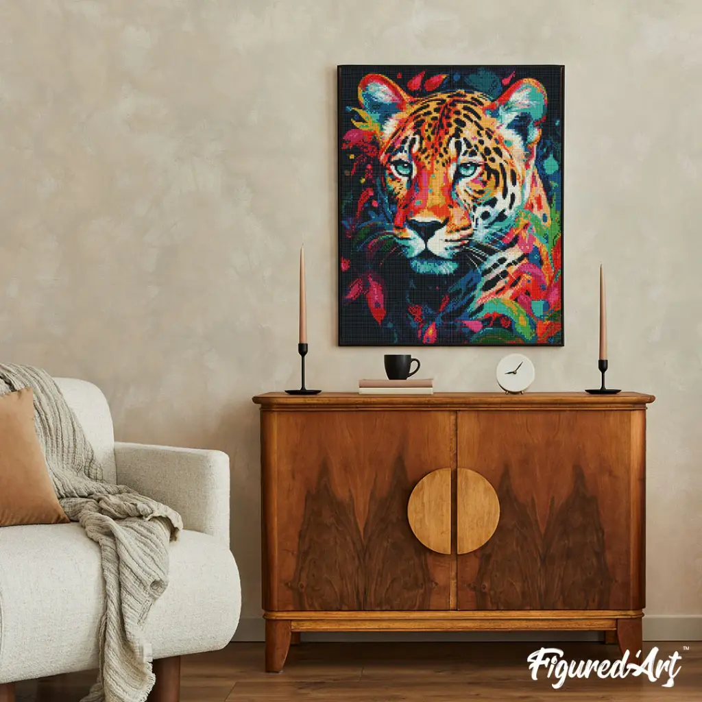 Pintar con Diamantes -Leopardo Coloreado Abstracto- Bastidor 40 x 50 cm. Figured´Art