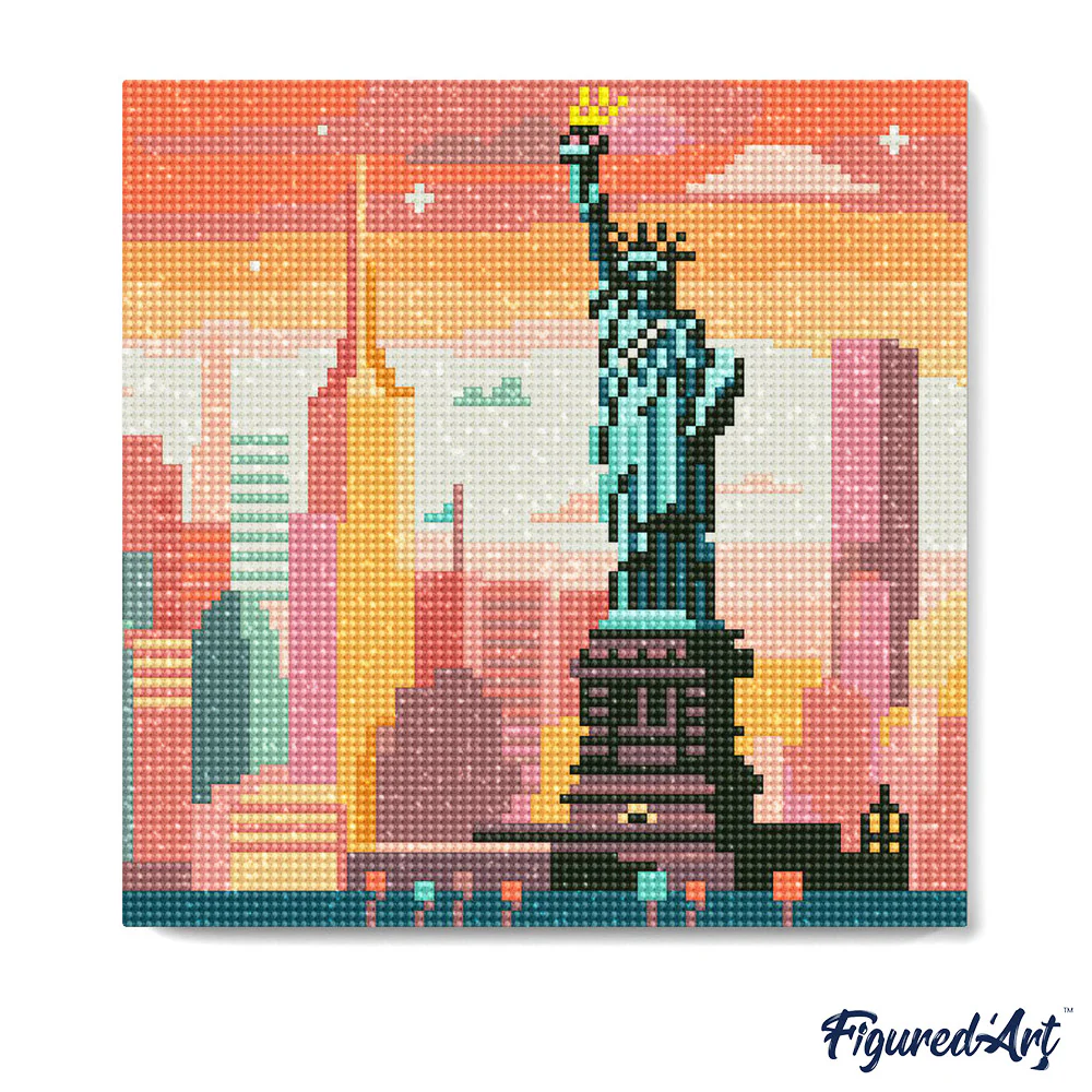 Pintar con Diamantes -Horizonte Luminoso sobre Nueva York- Bastidor 25 x 25 cm. Figured´Art