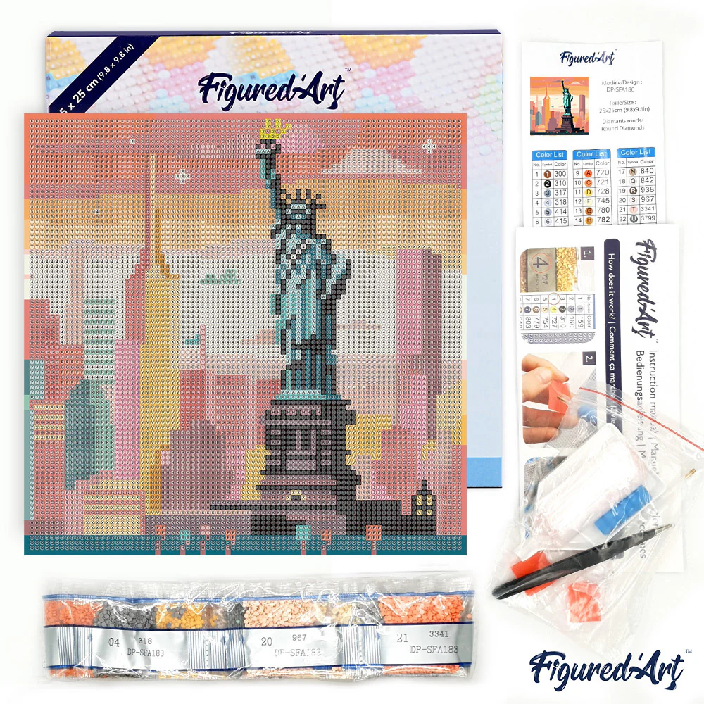 Pintar con Diamantes -Horizonte Luminoso sobre Nueva York- Bastidor 25 x 25 cm. Figured´Art