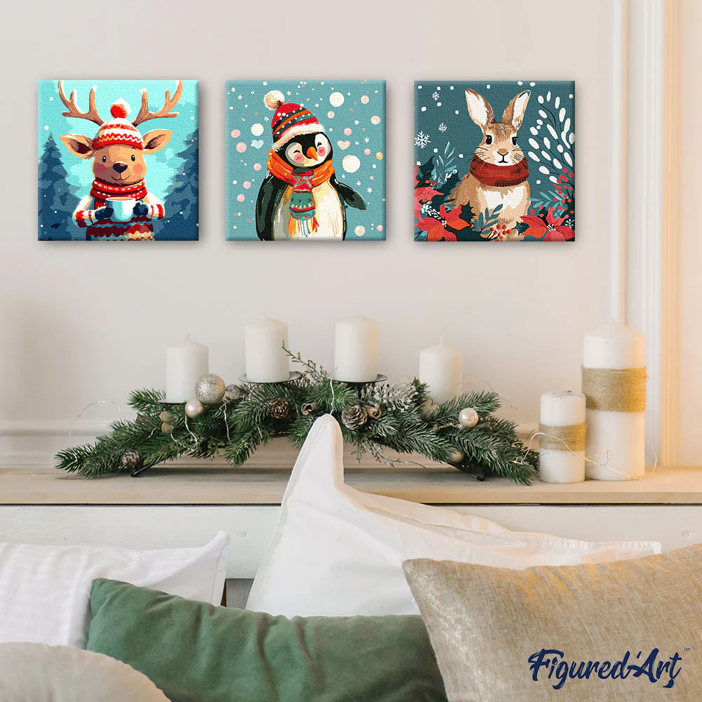 Pintar Por Números -Pingüino Feliz- Bastidor 20 x 20 cm. Figured´Art