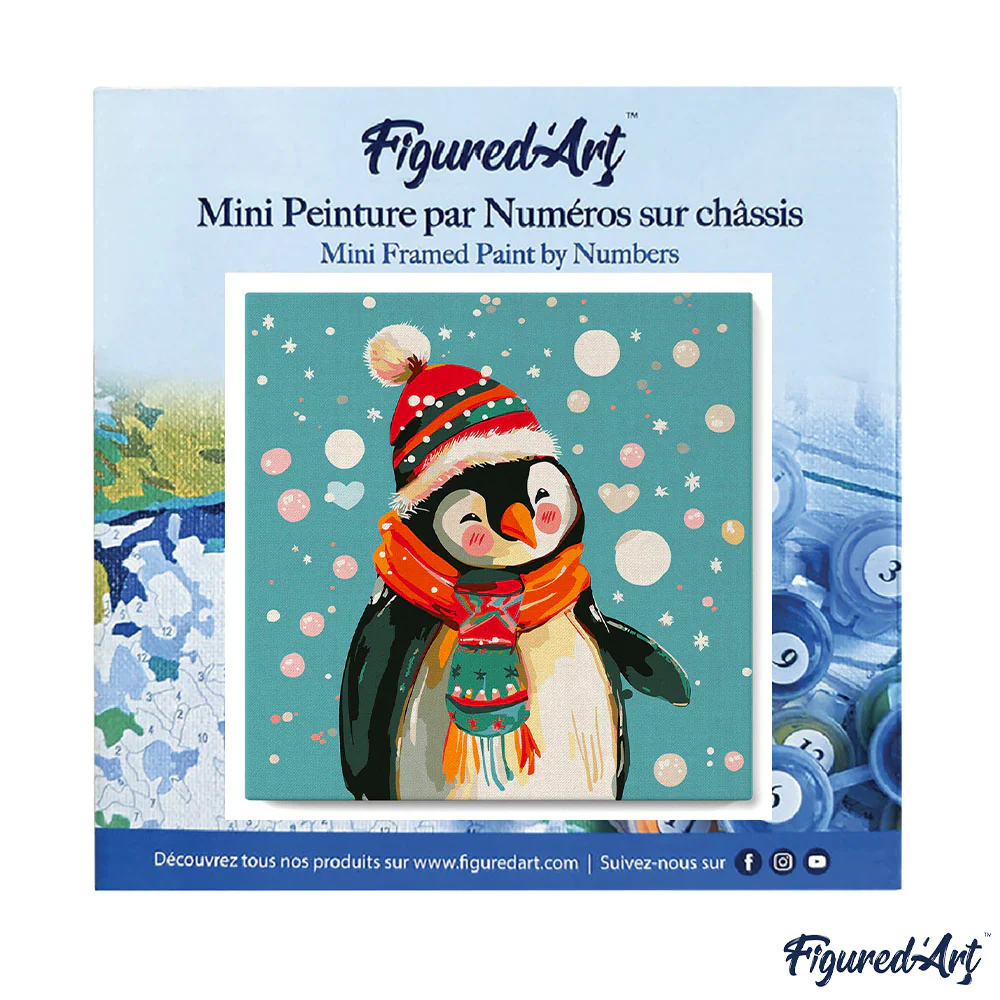 Pintar Por Números -Pingüino Feliz- Bastidor 20 x 20 cm. Figured´Art