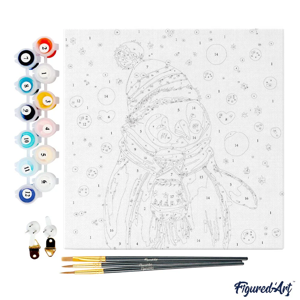 Pintar Por Números -Pingüino Feliz- Bastidor 20 x 20 cm. Figured´Art