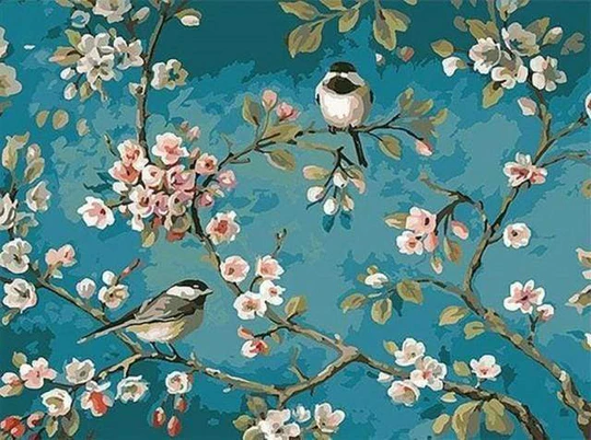 Pintar Por Números -Pájaros en las Ramas- Bastidor 40 x 50 cm. Figured´Art
