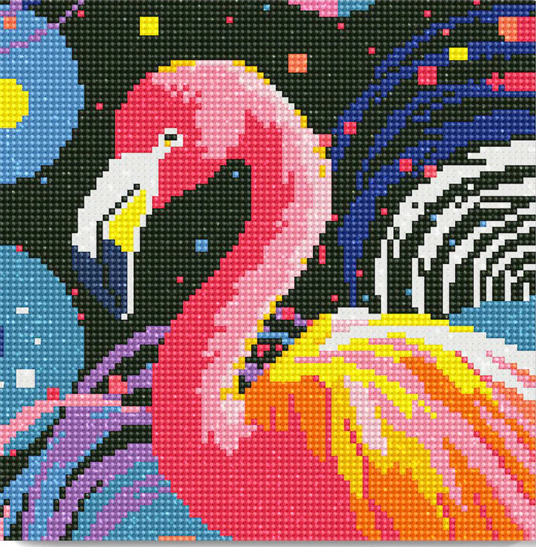 Pintar con Diamantes -Flamant Rose Abstrait Pop Art- Bastidor 25 x 25 cm. Figured´Art