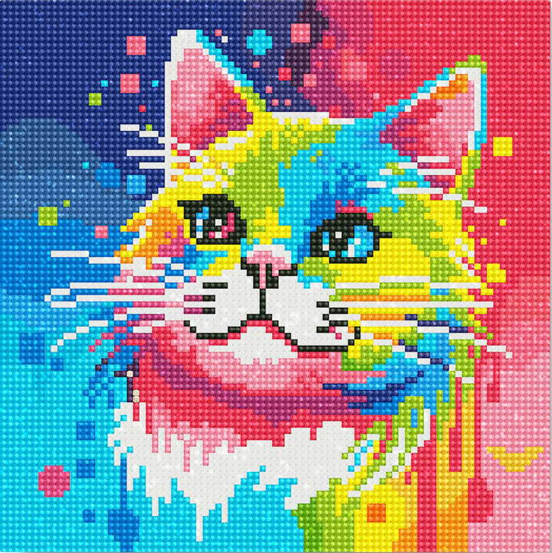 Pintar con Diamantes -Gato Pop Art- Bastidor 25 x 25 cm. Figured´Art