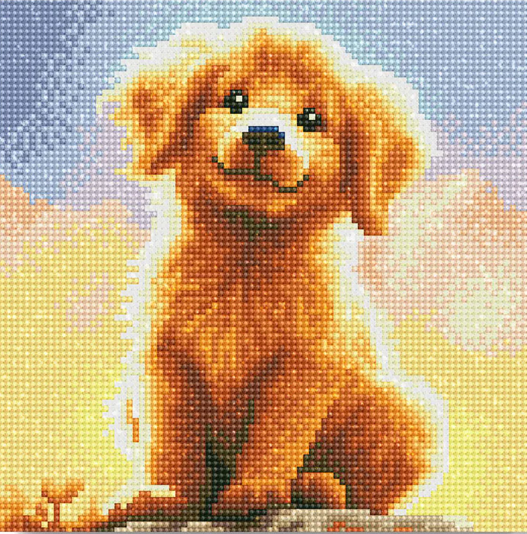 Pintar con Diamantes -Pequeño Golden Retrieved- Bastidor 25 x 25 cm. Figured´Art