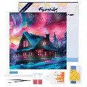 Pintar con Diamantes -Casa bajo el Cielo de la Aurora- Bastidor 25 x 25 cm. Figured´Art