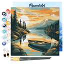 Pintar Por Números -Lago de Montaña y Canoa- Bastidor 20 x 20 cm. Figured´Art