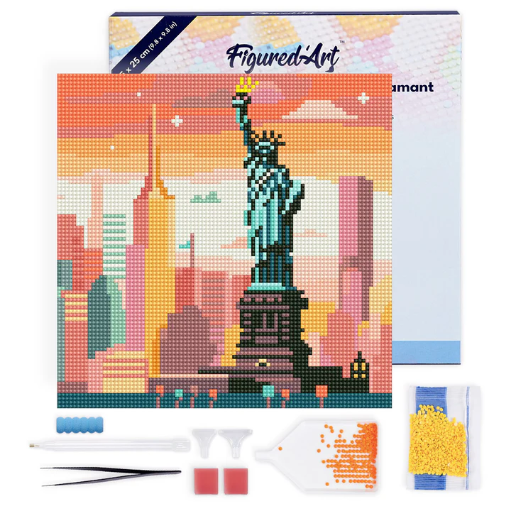 Pintar con Diamantes -Horizonte Luminoso sobre Nueva York- Bastidor 25 x 25 cm. Figured´Art