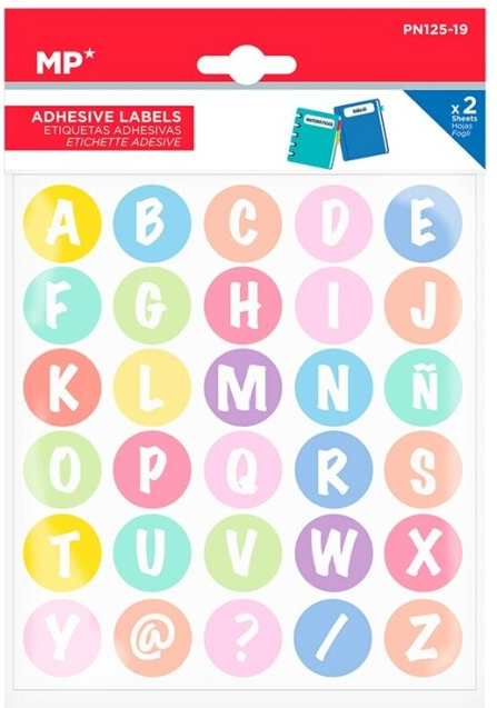Etiquetas Adhesivas Alfabeto Pastel 23 mm. (2 Hojas)