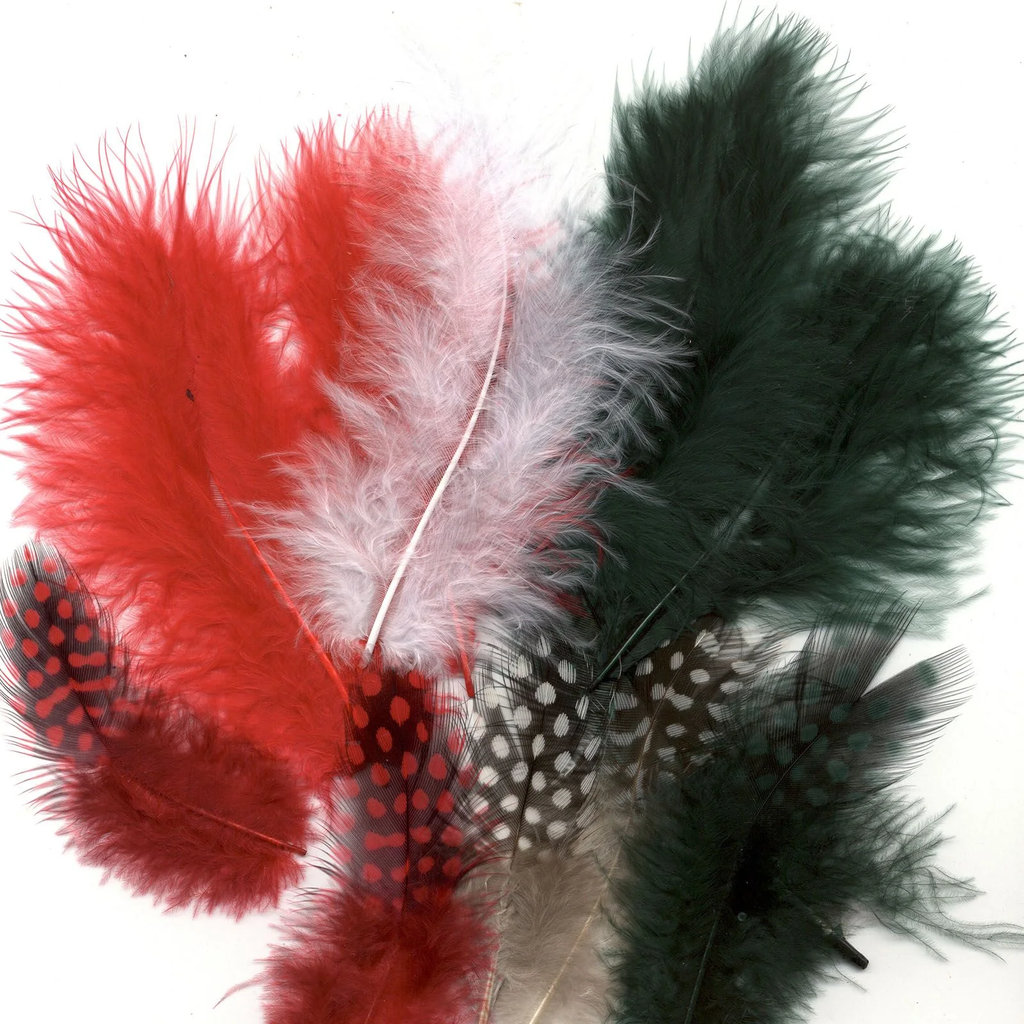 Plumas Marabú y Guinea 5-13 cm. -Navidad- (18 pzs.)