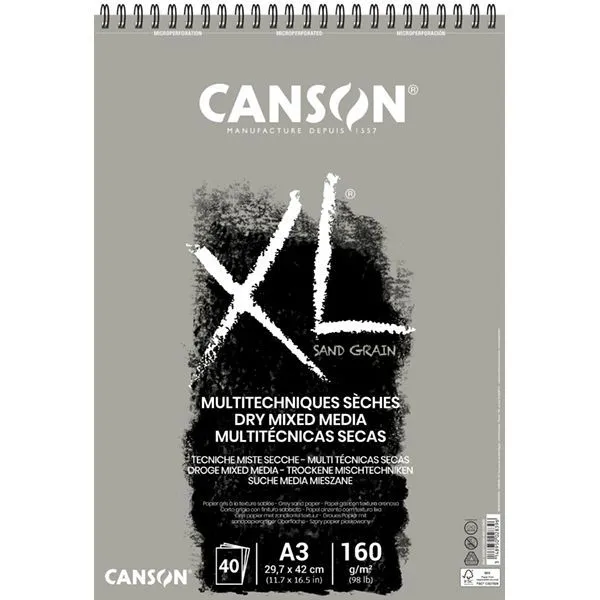 Bloc - XL Touch Gris- 40 Hojas A3 29,7 x 42 cm. 160 gr. Canson