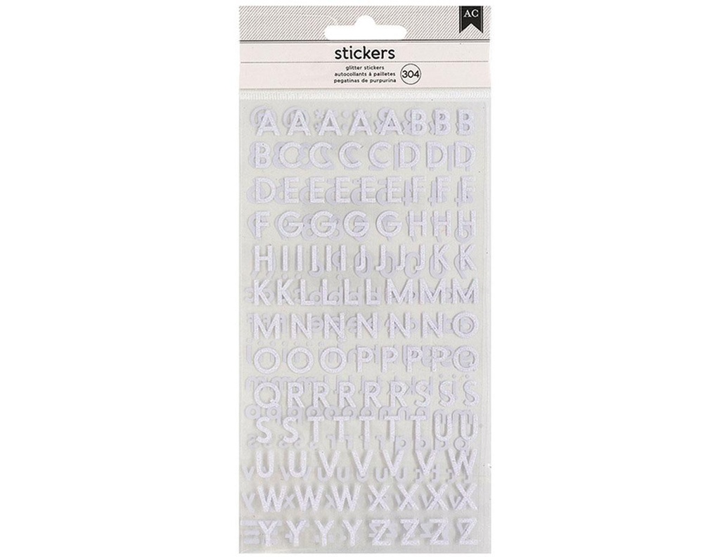 Alfabeto Adhesivo Alpha White Glitter (2 Hojas) American Crafts