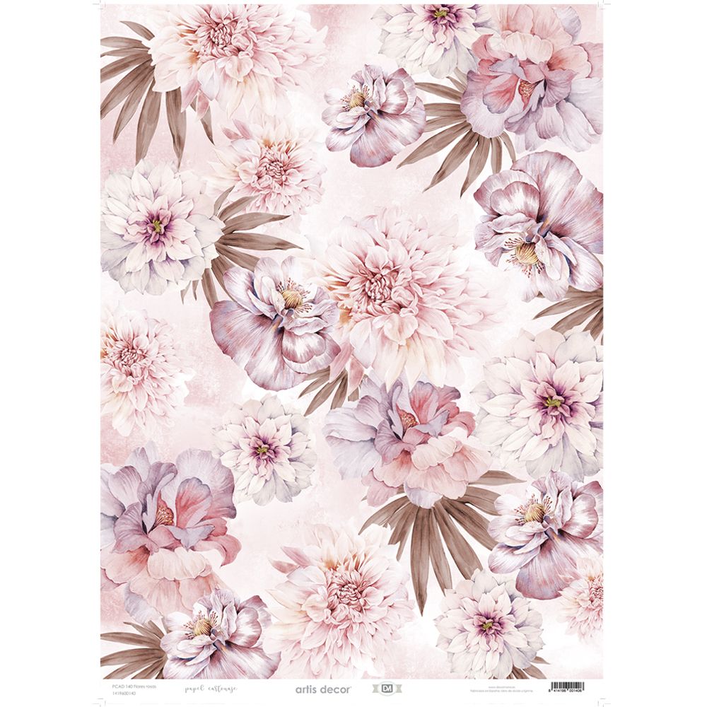 Papel Cartonaje 50 x 70 cm. -Flores Rosas- Artis Decor