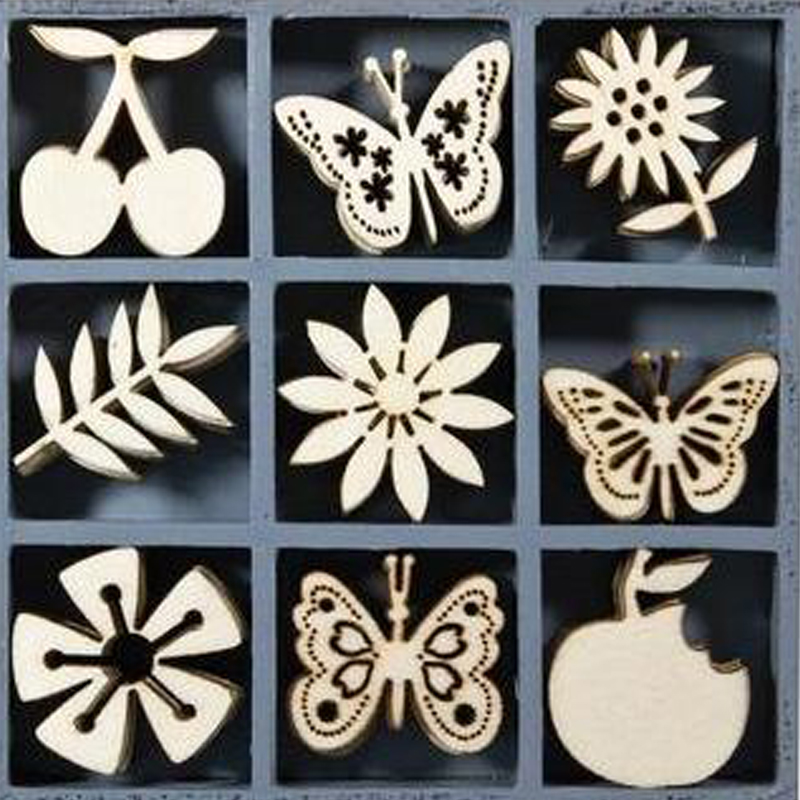 Set Siluetas Madera -Flores y Mariposas- (45 pzs.)