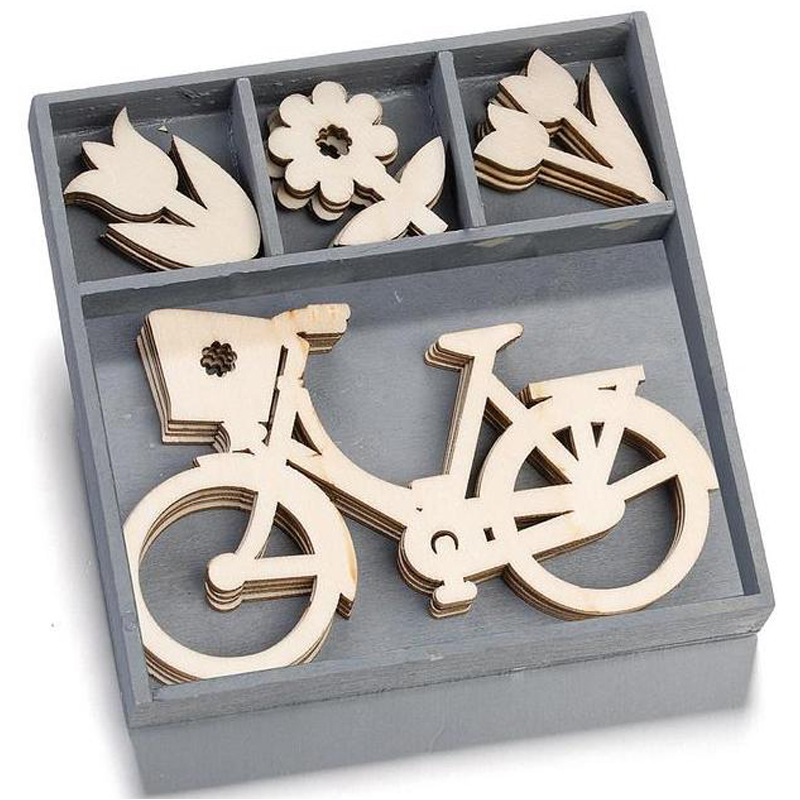 Set Siluetas Madera -Flores y Bicicleta- (20 pzs.)