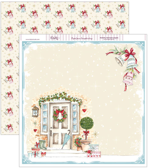 Hoja Scrap 30,5 x 30,5 cm. -Puerta con Campanas Navidad- Dayka