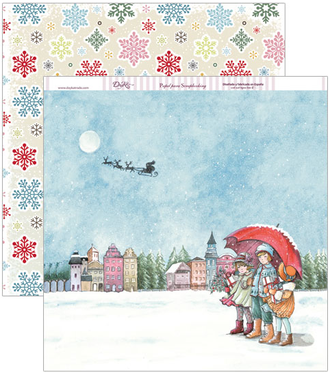 Hoja Scrap 30,5 x 30,5 cm. -Niños con Paraguas Navidad- Dayka    