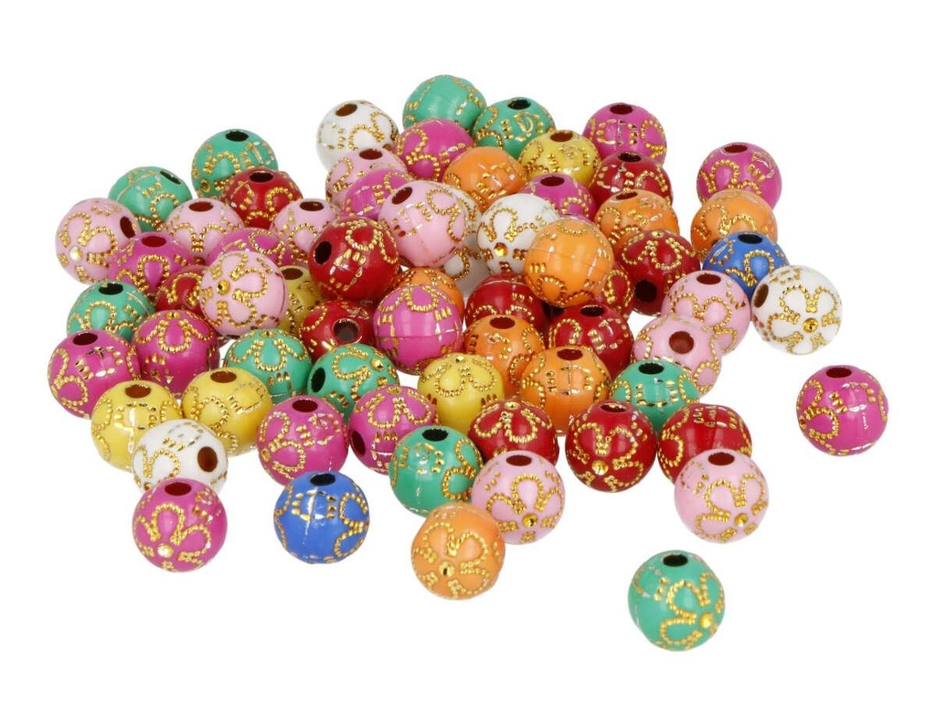 Cuentas Plástico Redondas Multicolor -Oriental- 10 mm. (400 pzs.)
