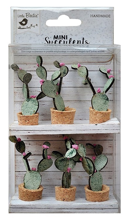 Flores Papel -Bunny Ear Cactus- (6 pzs.) Little Birdie