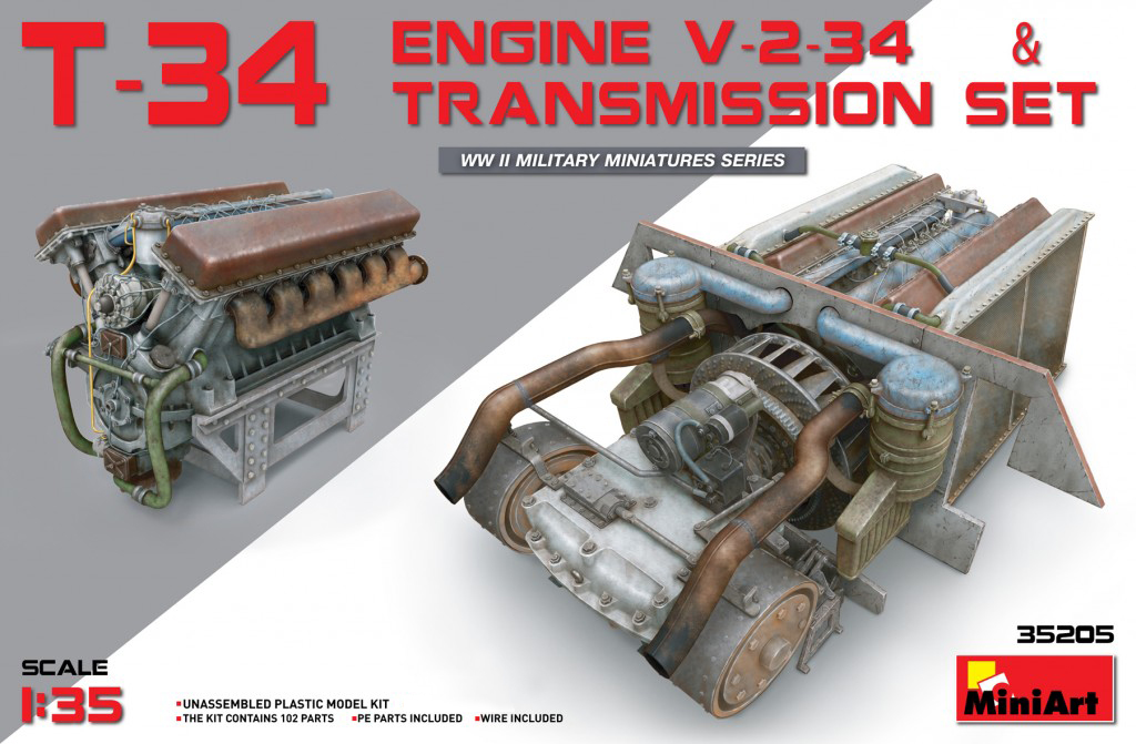 Motor T-34 Engine V-2-34 &amp; Transmission 1/35 MiniArt
