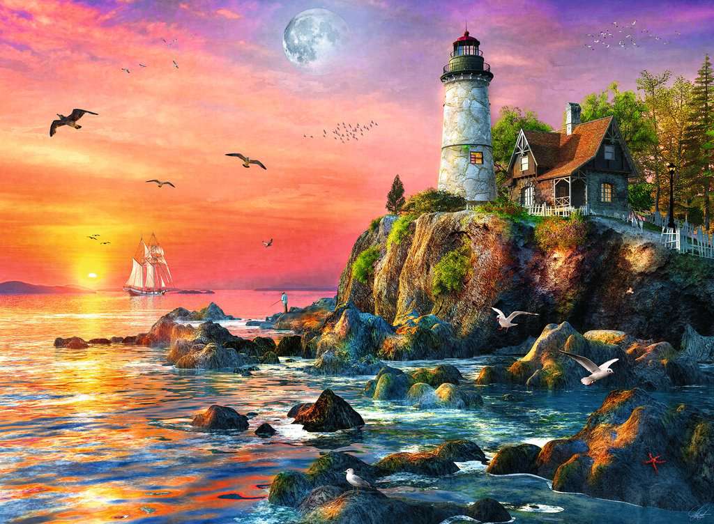 Puzzle 500 piezas -Faro al Atardecer- Ravensburger