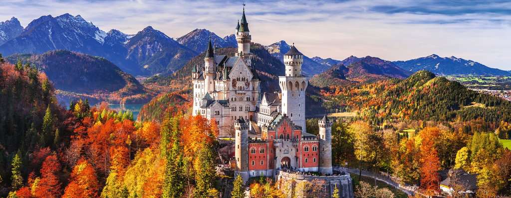Puzzle 1000 piezas -Panorama: Castillo de Neuschwanstein, Bavaria- Ravensburger